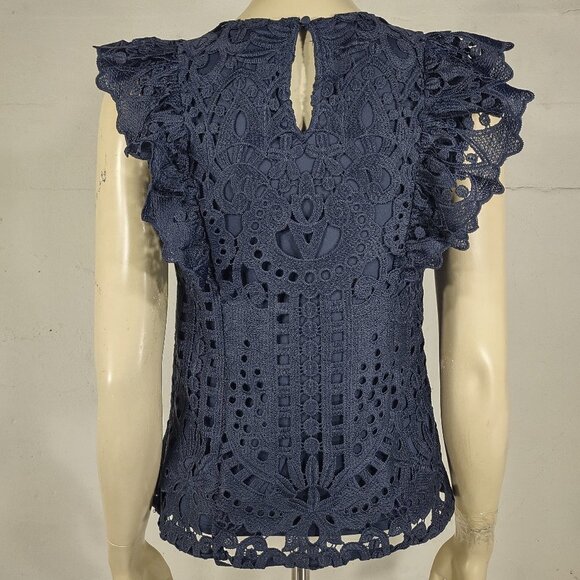NWT Express dark blue eyelet lace flutter sleeve blouse shirt womens size XS - Picture 7 of 10